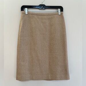 Ann Taylor Tan Camel Brown and Cream Wool Herringbone Pencil Skirt, size 4